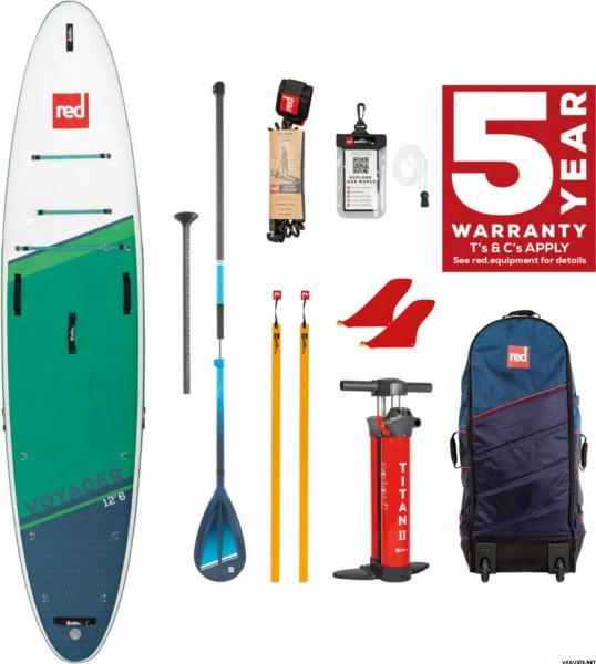 Red Paddle Co VOYAGER MSL Board Set 12'6" x 32" x 6" avec pagaie Hybrid Tough 3-pièces